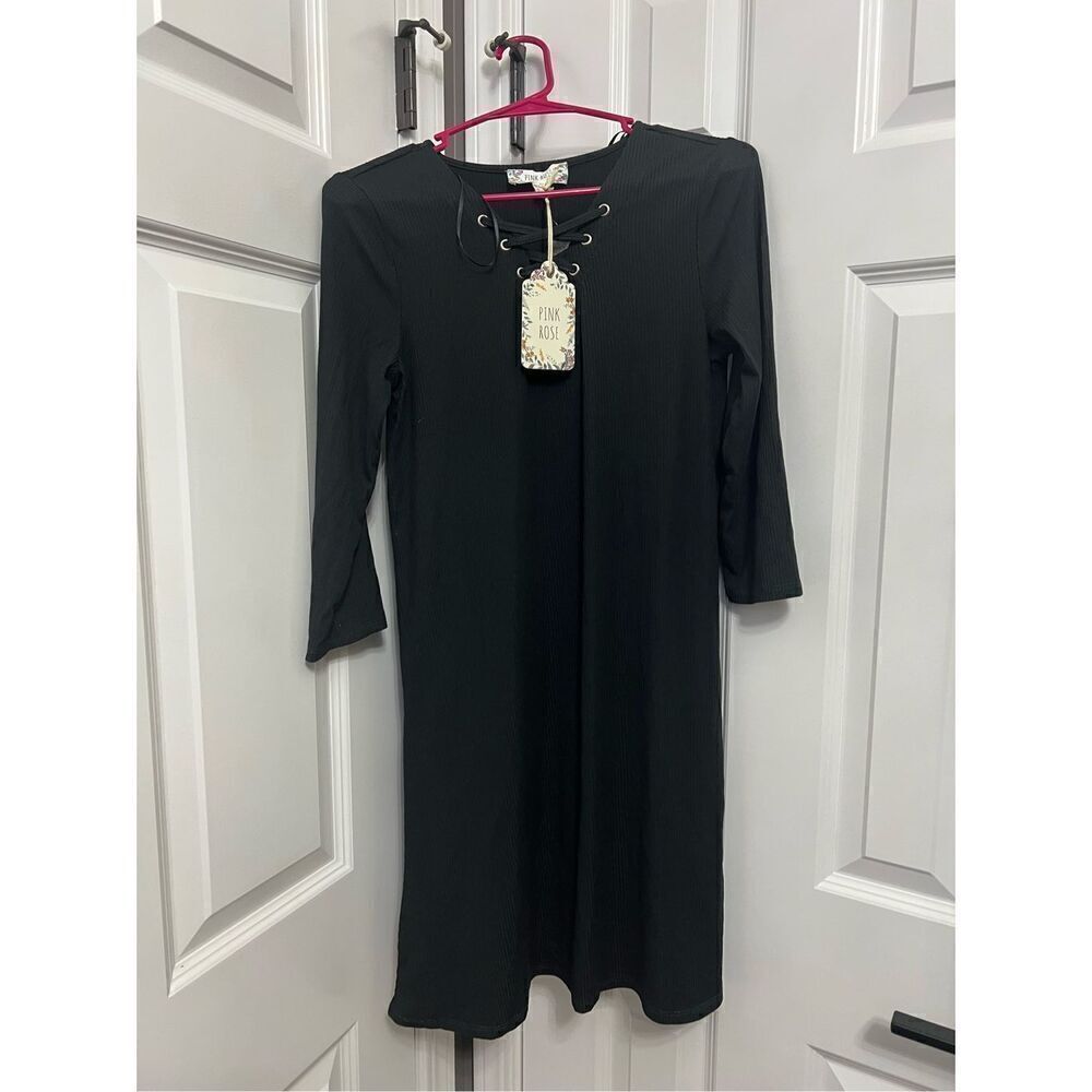 Pink rose black dress size M